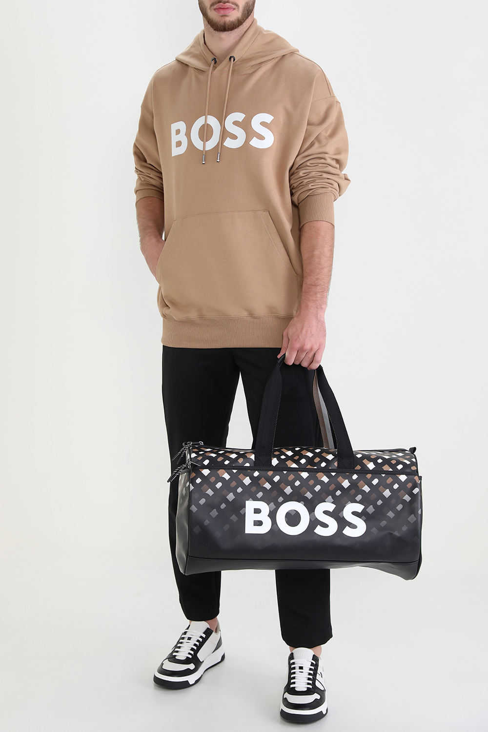 סווטשירט קפוצ'ון עם לוגו בגזרת אוברסייז